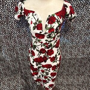 Fashion Nova Red and White Ruched Wrap Midi Dress
